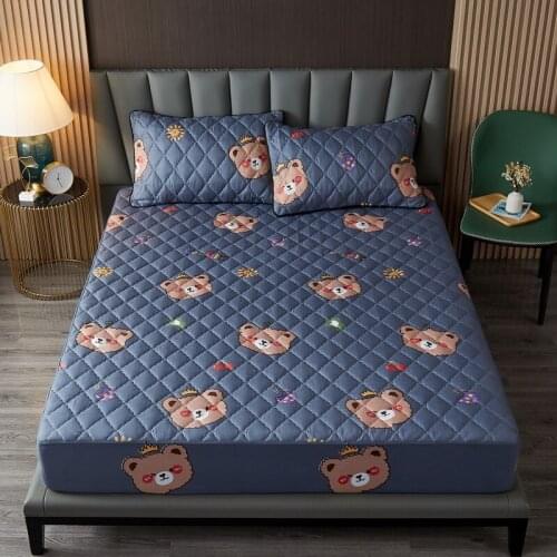 Cartoon Printed Quilted Bed Mattress Protector Breathable Cozy Fitted Bed Sheet Soft Quilting Bedspread Bed Cover