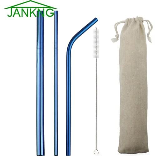 5-Pcs 304 Stainless Steel Straw Metal Smoothies Straws 6/12mm Reusable Straw Drinking Straws Set Silicone Cover Tips Brush Bag