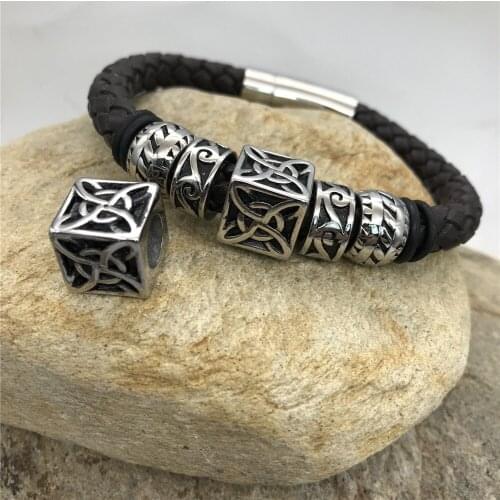 Wonlee Winle Stainless Steel 8mm Big hole Square Bracelets Bead Charm Fit DIY Leather Bracelet Jewelry Making (Without Bracelet)