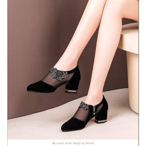 2020Women Crystal Mesh Zip Lace Sandals Woman High Heels SpringFemale Shoes Classics Solid Platform Sandals Ladies Party Shoes