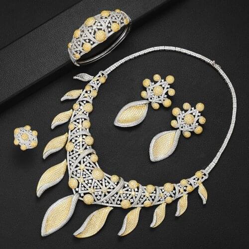 Blachette Hot Charms Palm Tree Leaf Jewelry sets For Women Cubic Zirconia CZ Nigerian Choker Dubai Wedding Bridal High Quality