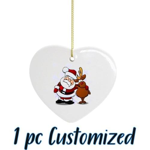 1pc Customized Christmas Ornament Double Side Printing Personalized Ceramic Christmas Tree Photo Ornaments Gifts Dropshipping