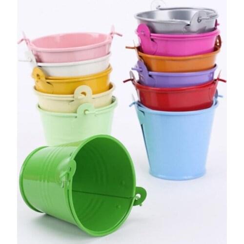 1PCS Metal Buckets Tinplate Mini Metal Bucket Flower Pots Home Decoration Iron Planters Wedding Party Planters Flower Decor