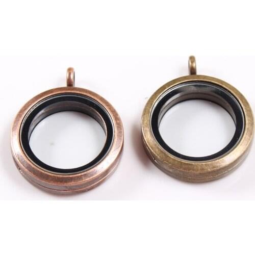 5Pcs/lot 30mm Round Magnetic Alloy Floating Locket Ancient Bronze / Ancient Red Copper Glass Locket for Memory Floating Charm