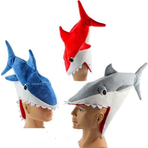 Shark Plush Hat Cap Soft Stuffed Toy Cosplay Hat Halloween Party Cap Red/Blue/Grey