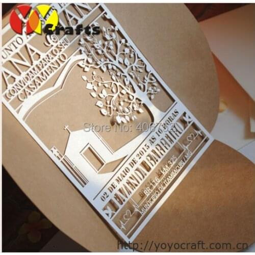 Free design laser cut wedding invitation cards as insert card with kraft paper envelope 50sets/lot