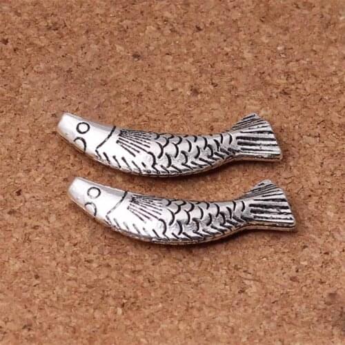 5pcs/lot Tibetan Silver Fish Shape Charm Spacer Beads 36x10mm Craft Decoration Pendants Metal Beads DIY Jewelry Making For Women
