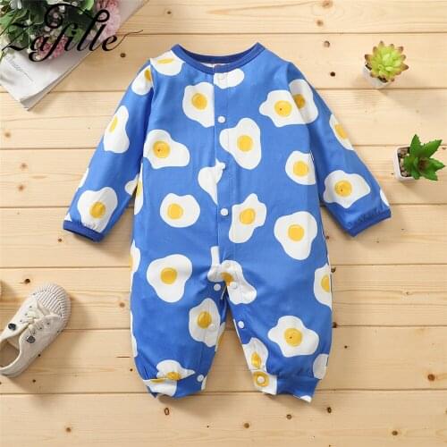 ZAFILLE Baby Boy Clothes Blue Babys Romper Cartoon Cute Egg Print Jumpsuit For Kids Autumn Winter Newborns Baby Boy Sleepwear