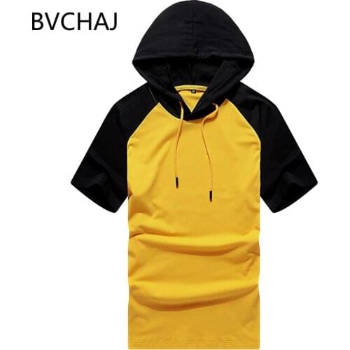 Summer Mens Hooded Short Sleeve T-Shirt Sportswear Contrasting Colors Jogging Hoodie Casual Pullover Mens And Womens Clothing