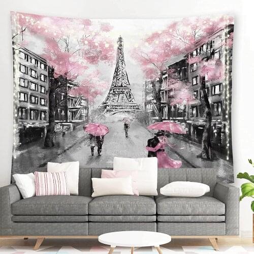 Pink Paris Eiffel Tower Tapestry for Living Room Decor Modern France City Art Romantic Lover Theme Wall Hanging for Girls TJ4612