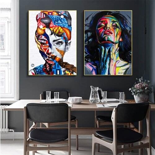 Colorful Woman Abstract Canvas Painting Printing Poster Pictures Wall Art Bedroom Living Room Home Decoration