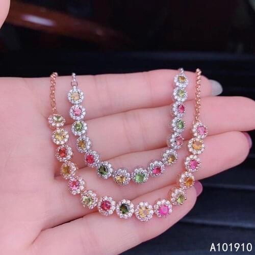 KJJEAXCMY boutique jewelry 925 sterling silver inlaid Natural tourmaline gemstone bracelet ladies support detection exquisite