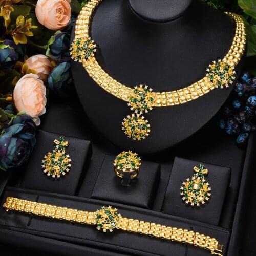 High Quality Luxury Vintage golden Necklace Earring Bangle Ring jewelry Sets for women Wedding Indian Bridal Jewelry Sets Gift
