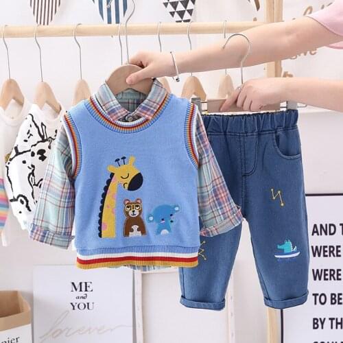 Children Clothes Set Autumn Winter Baby Children Long-Sleeved Suit Korean Fashion Sports Pants Vest Shirt 3pcs Toddler Clothes