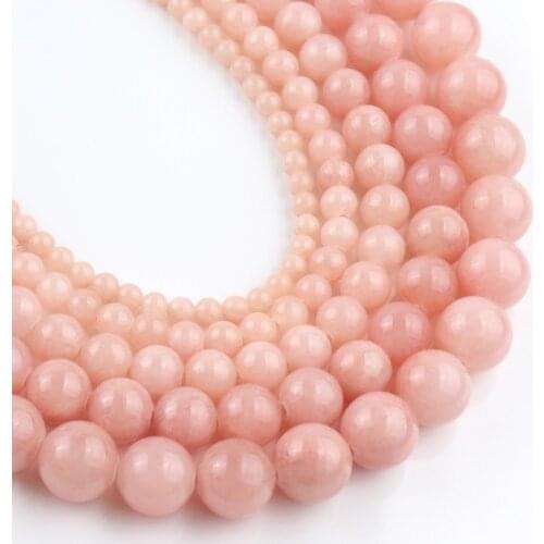 Natural Light PInk Jades Stone Round Loose Beads for Diy Bracelet Accessories Jewellery Making 15'' Strands 4/6/8/10/12mm