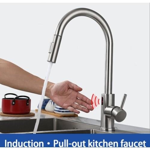 Smart Touch Kitchen Faucet Auto-sensor Stainless Steel Sink Faucet Pull Out Sprayer 360 Degree Rotation Water Tap Kitchen Gadget