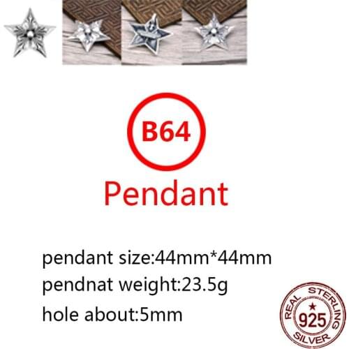 B64 S925 sterling silver pendant retro personality five-pointed star shape wild pendant punk hip-hop style gift for friends