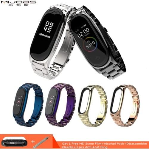 Mijobs Mi Band 3 Metal Wrist Strap For Xiaomi Mi Band 3/4 Bracelet Screwless Stainless Steel Miband 3 Wristbands Mi 4 Wrist Band