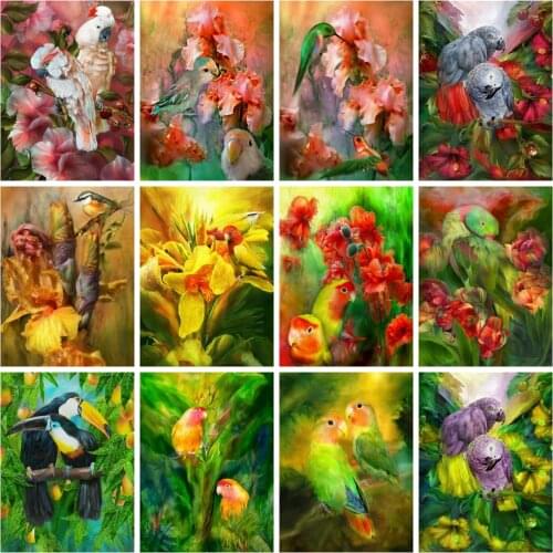 Huacan Diamond Painting Kit Parrot Flower Full Square/round Embroidery Animal Fantasy Color Animal Wall Stickers Diamond Art