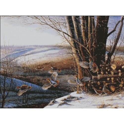 Top Quality Mixed Stitch, Wild Duck Lake Sewing Embroidery Needlework 14CT Unprinted Cross Stitch Kits Art DIY Handmade Decor