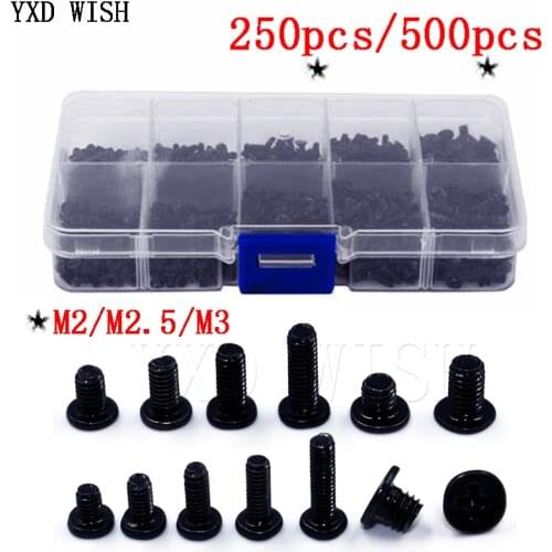 250Pcs/500Pcs M2 M2.5 M3 KM Screw Flat Head Phillips Screws Laptop Notebook Screws Set Kit for computer small screw M2 M2.5 M3