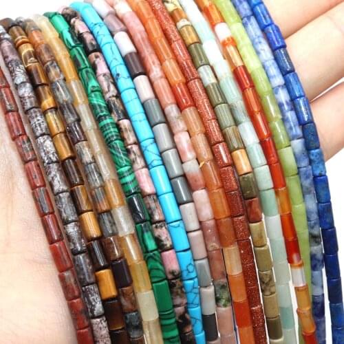 Natural Cylindrical Shape Lapis Lazuli Amazonite Agates Stone Loose Spacer Beads For Jewelry Making DIY Bracelet Accessories