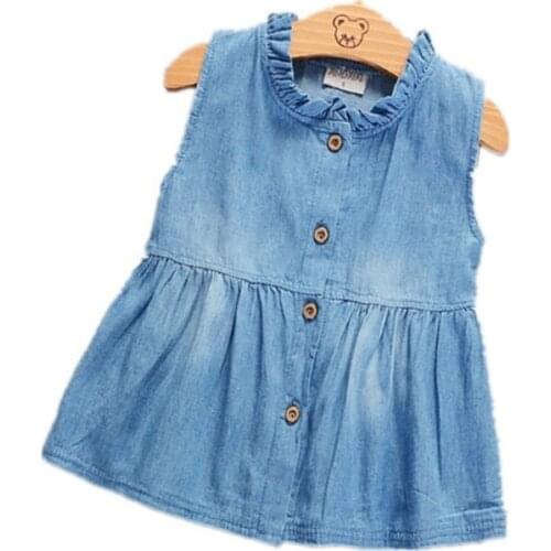 New Fashion Denim Baby Cotton Princess Dress Kids Summer sleeveless dress Wedding Pageant Girls Clothes