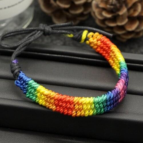 1PCs Thick Brazilian Nepal Rainbow Lesbian LGBT Pride Gay Pride Woven Braided Rope String Strand Friendship Bracelet Accessories