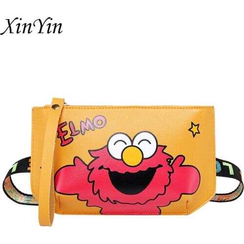 Cartoon printing waist bags women designer fanny pack fashion belt leather coin purse wallet mobile phone bag crossbody shoulder