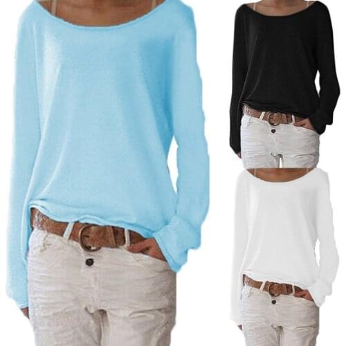 Simple T Shirt Women Basic Scoop Neck Casual Style Clothing Solid Color Shirt Long Sleeve 3xl Big Size Thin Fabric Comfort Shirt