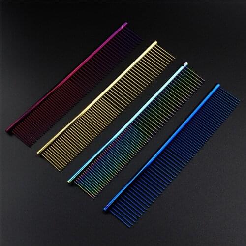 Stainless Steel Dog Clipper Comb Colorful Dog Cat Grooming Dressed Hair Pet Trimmer Combs Anti-Static Comb Straight Pet Pin Comb