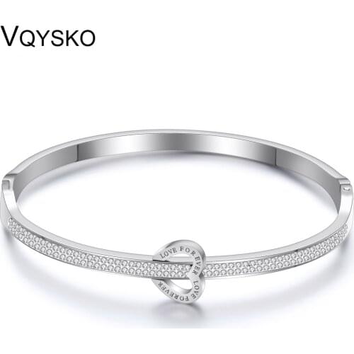 Luxury Stainless Steel Bracelets Bangles With Crystals Female Heart Forever Love Brand Charm Bracelet for Women Famous Jewelry