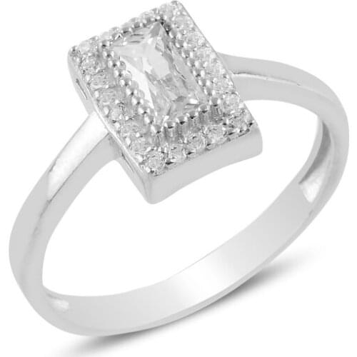 Silver 925 Sterling Baget Zircon Engagement Ring