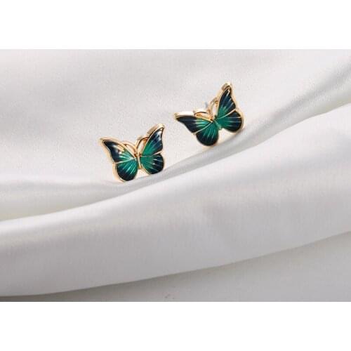BLIJERY New Korean Cute Green Butterfly Stud Earrings For Women Girls Simple Elegant Enamel Earring Boucle D'oreille Gifts
