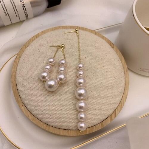 Huge Bud Trendy Elegant Long Earrings Created Big Simulated Pearls Drop Earrings For Women Girls Vintage Wedding Party Jewelry