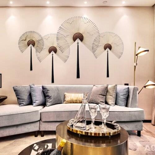 Modern Wrought Iron Fan Shape Wall Sticker Pendant Home Livngroom Wall Hanging Crafts Home Background Wall Decoration