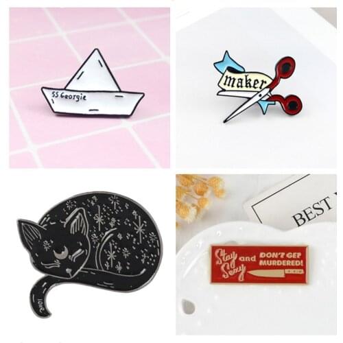 SS Georgie paper boat DIY Handmade Cartoon scissors Button Cartoon Cat Stay Sexy Red Badge Tag Knife Dagger Gift Jewelry