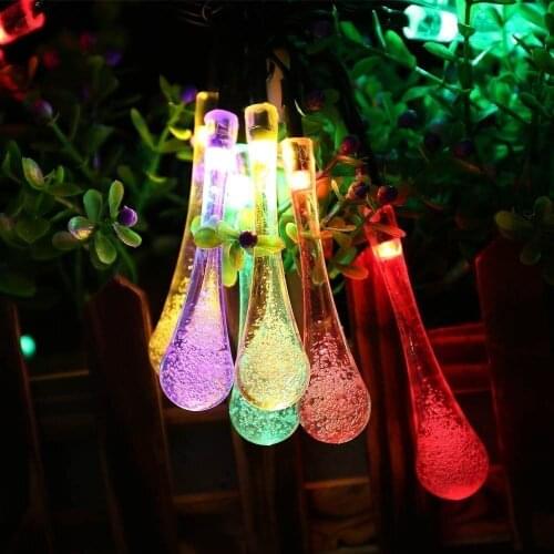 T-SUN Solar String Lights Led Outdoor Christmas Fairy Lights Water Drop Decorative Lights for Outdoor Garden BBQ Camping Patio