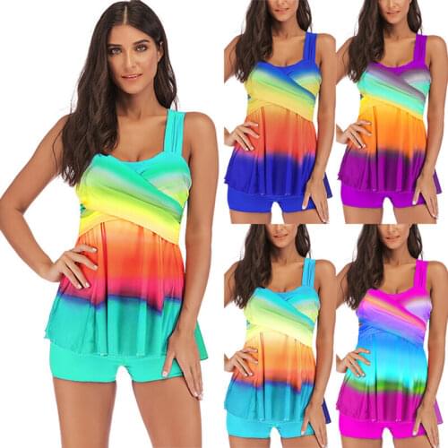 Look Thin Ladies Gradient Tankini Set Boy Shorts Swimsuit Swimwear Women Bikini!_