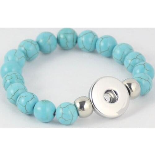 Vintage Blue Stone Beads Bracelet & Bangles for women men fashion jewelry silver plated Snap Button Charm Friendship Bracelets