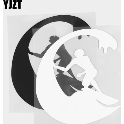 YJZT 16.2×18.0CM Sea Surfing Boy Creative Vinyl Decal Car Sticker Personality Decoration Black/Silver 20A-0319