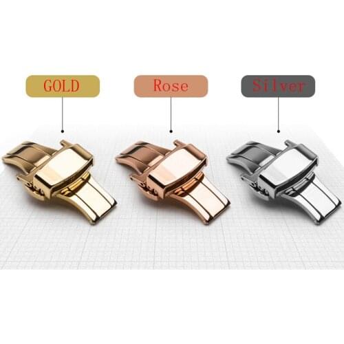 12 14 16 18 20 22 24mm Silver Black Gold Rose Gold Deployment BUTTERFLY CLASP Buckle Watch Band Double Push Button Buckle