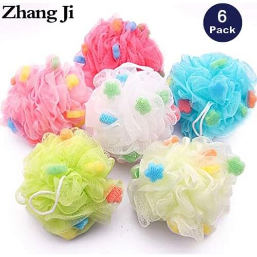 ZhangJi 6 Pcs/lot Soft Loofash Bath Ball Body Exfoliating Massage For shower Bathromm Shower Ball Health Cleaning Tool 6 colors