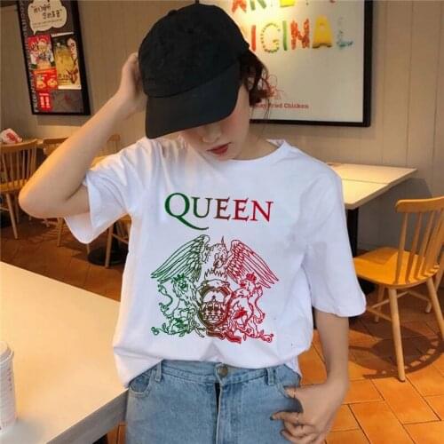 2021 Streetwear Women T-shirt Queen Graphic Base O-neck Short White Sleeve Tops & Tees Female Fashion Hipster Tee