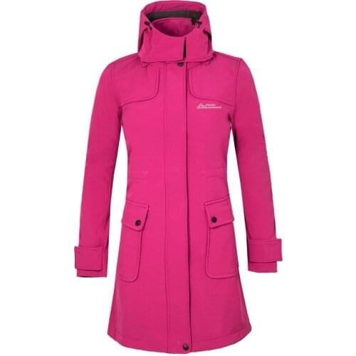 Womens outdoor mountaineering camping sports Long jacket Autumn And Winter Windproof Thermal Hiking soft shell Fleece Coat