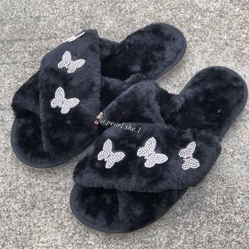 2021 New Female Designer Faux Fox fur slippers Outside shoes designer famous brands Comfortable Faux Fox fur Winter slippers
