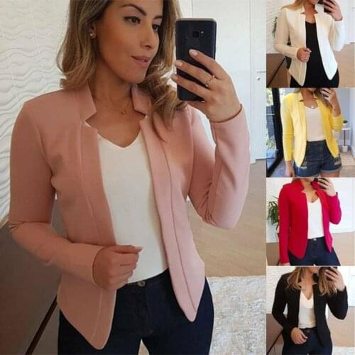 Plus Size Women Autumn Winter Casual Fit Suit Jacket Coat Formal Career OL Outwear Top Solid Color Long Sleeve Fashion