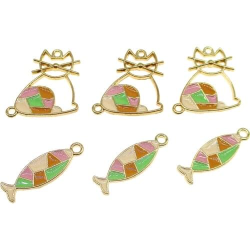 10pcs/lot 8*23mm Color stitching Fish Enamel Charms Cute Cat Animal Fishs Pendant For Diy Earring Jewelry Accessories XL618