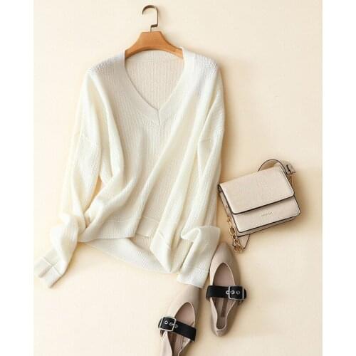 100% cashmere v neck sweater female oversized casual stylish pullovers knitted autumn new style loose ladies knitwear outerwear