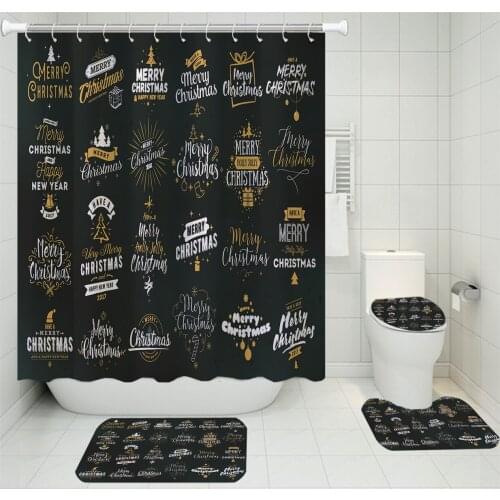 3/4 Pieces Festival Holiday Party Shower Curtains Sets Merry Christmas Carpet Happy New Year Toilet Mat 3D Print Bathroom Set